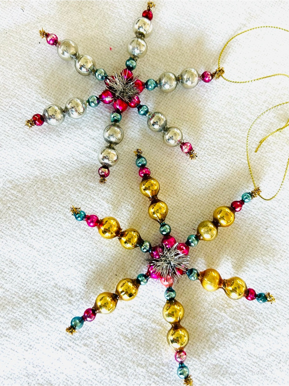 Vintage repurposed mercury, glass bead flowers holiday Christmas ornaments